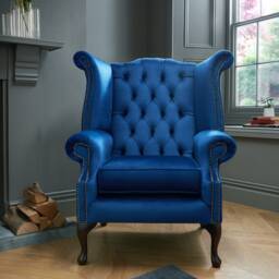 Chesterfield High Back Wing Chair in Royal Blue Plush Velvet - thumbnail 3
