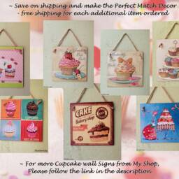 French Patisserie Wall Hanging, Decoupage Cupcake Kitchen Sign - thumbnail 4