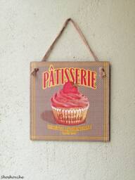 French Patisserie Wall Hanging, Decoupage Cupcake Kitchen Sign - thumbnail 1