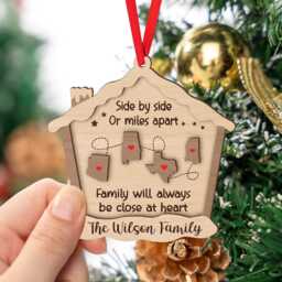 Custom Family Christmas Ornament, Long Distance Side By Or Miles Apart, Don't Matter Gift, 2-Layered Wooden Ornament - thumbnail 3