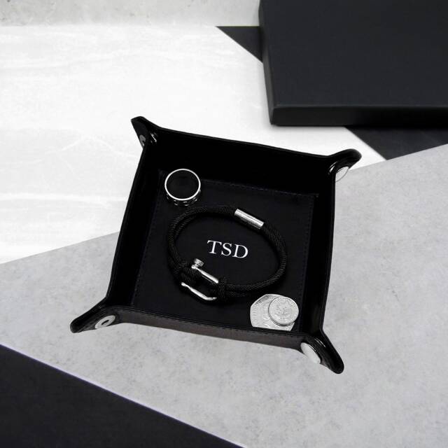 Personalised Initial Leather Desk Tidy Coin Tray - Gifts For Him Travel Gift Valet Personalized Tray-Anniversary - image 1