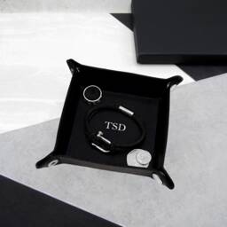 Personalised Initial Leather Desk Tidy Coin Tray - Gifts For Him Travel Gift Valet Personalized Tray-Anniversary - thumbnail 1