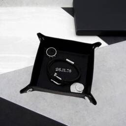 Personalised Initial Leather Desk Tidy Coin Tray - Gifts For Him Travel Gift Valet Personalized Tray-Anniversary - thumbnail 2