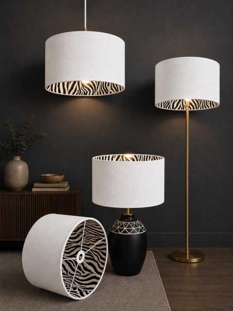 New Luxury Hq Double Sided White Velvet & Zebra Animal Black Fabric Combination Lamp Shade Pendant Light - image 1