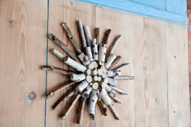 Natural Twig Wreath -Sun Sculpture Birch Rustic Outdoor - image 1
