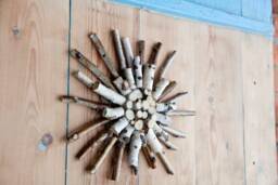Natural Twig Wreath -Sun Sculpture Birch Rustic Outdoor - thumbnail 1