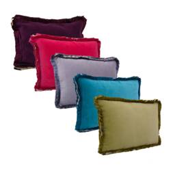 Cotton Velvet Ruffle Oblong Pillow, Rectangular Throw Ribbon Trim Cushion in Many Colours - 35x50cm - thumbnail 2
