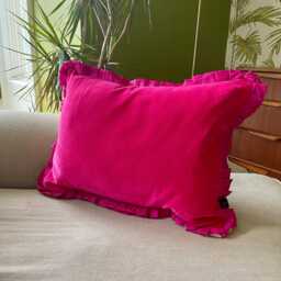 Cotton Velvet Ruffle Oblong Pillow, Rectangular Throw Ribbon Trim Cushion in Many Colours - 35x50cm