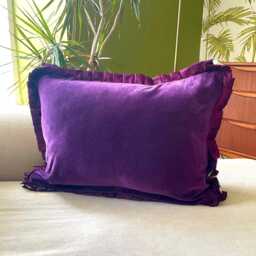 Cotton Velvet Ruffle Oblong Pillow, Rectangular Throw Ribbon Trim Cushion in Many Colours - 35x50cm - thumbnail 4