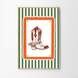 striped Cowboy Boots Green & Orange Art Canvas Poster, Trendy Wall Art, Girls Aesthetic Decor, Retro Home Printed Gift - thumbnail 2