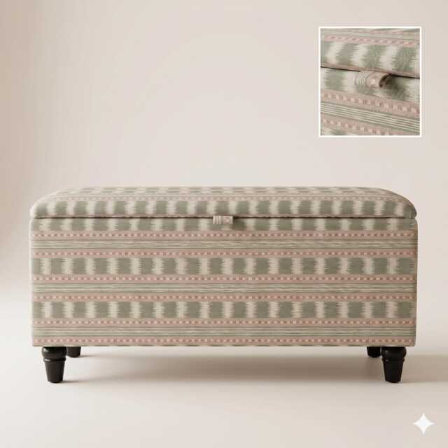 storage Ottoman Bench Upholstered in James Hare Paxton Fabric Geen Pink - image 1