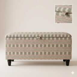 storage Ottoman Bench Upholstered in James Hare Paxton Fabric Geen Pink - thumbnail 1