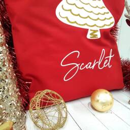 Personalised White & Gold Glitter Effect Red Christmas Tree Santa Sack Xmas Gift Bag Stocking - Large - thumbnail 2