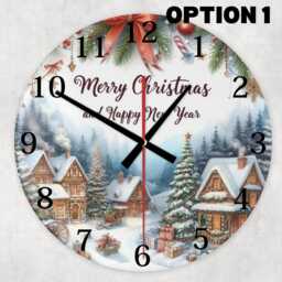Christmas Glass Wall Clock With Merry Design in Snowy Village Scene - thumbnail 2