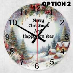 Christmas Glass Wall Clock With Merry Design in Snowy Village Scene - thumbnail 4