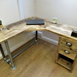 Rustic Desk Corner Two Board Mitre With Under Desk Cupboard, Storage Unit - The Bassett - thumbnail 2