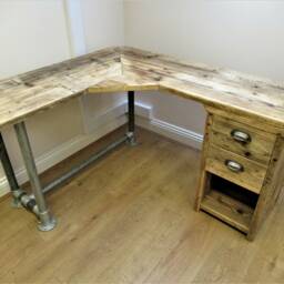 Rustic Desk Corner Two Board Mitre With Under Desk Cupboard, Storage Unit - The Bassett - thumbnail 3