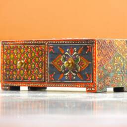 Wooden Desk Oganiser Chest Of Drawer Handmade Hand Painted Ethnic Small - thumbnail 3