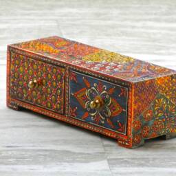Wooden Desk Oganiser Chest Of Drawer Handmade Hand Painted Ethnic Small - thumbnail 2