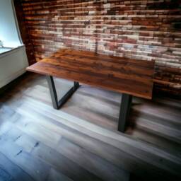 Industrial Reclaimed Wood Dining Table Rustic Steel Legs - thumbnail 4
