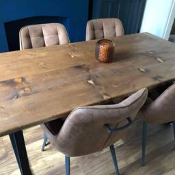 Industrial Reclaimed Wood Dining Table Rustic Steel Legs - thumbnail 3