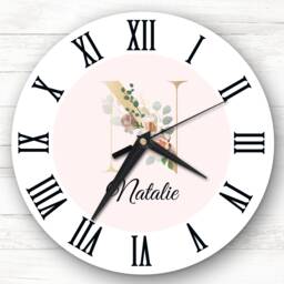 Floral Alphabet Name Initial Letter N Personalised Gift Clock