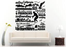 Surfing California West Coast Summer Long Board Riders Keep Calm & Surf On Wall Decal Vinyl Sticker Mural Room Decor L661 - thumbnail 1