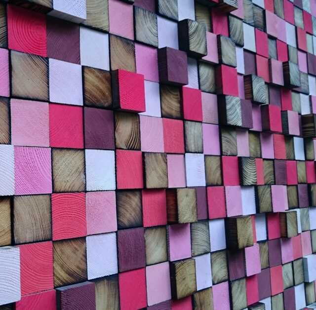Reclaimed Wood Wall Art Mosaic - Large Pink Red Bronze Sculpture - image 1