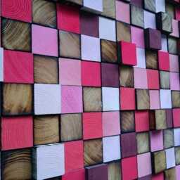 Reclaimed Wood Wall Art Mosaic - Large Pink Red Bronze Sculpture - thumbnail 4