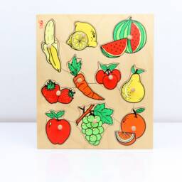 Mixed Vegetables & Fruits Puzzle, Wooden Learning Fruits, Handmade - thumbnail 2