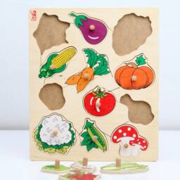 Mixed Vegetables & Fruits Puzzle, Wooden Learning Fruits, Handmade - thumbnail 3