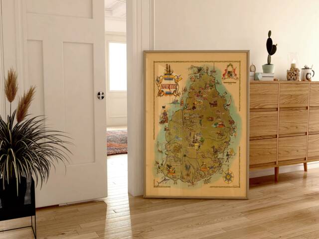 Vintage Mauritius Map Print Africa Wall Art Decor - image 1