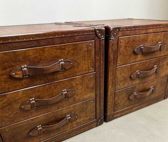 xl Luxury Leather Bedside Tables Handcrafted Hardwood Chests With Drawers - image 1