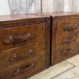 xl Luxury Leather Bedside Tables Handcrafted Hardwood Chests With Drawers - thumbnail 3