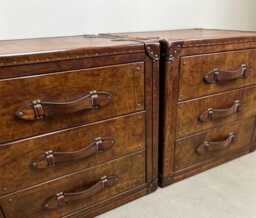 xl Luxury Leather Bedside Tables Handcrafted Hardwood Chests With Drawers - thumbnail 1