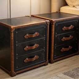 xl Luxury Leather Bedside Tables Handcrafted Hardwood Chests With Drawers - thumbnail 2