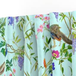 Blue Curtain Panel - Peacock Botanical Bird Chinoiserie Floral Nature Custom By Mcsparrandesign - thumbnail 3