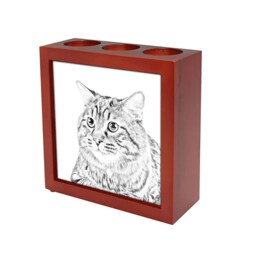 Kurilian Bobtail Longhaired - Wooden Stand For Candles/Pens With The Image Of A Cat New Collection - thumbnail 1