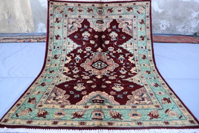 3x4 Ft Afghan Geometric Area Rug Soft Pile Wool Handmade Rug, Oriental Red Boho Contemporary Door Mat, Bathroom, Home Decor Carpet - image 1