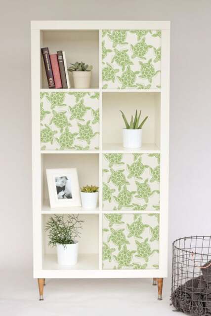 Decals For Kallax/Expedit, Ikea, Sea Turtles, Green , Tropical Animals, Pattern, Self Adhesive, Reusable, Removable, Ikea Furniture #18Ka - image 1