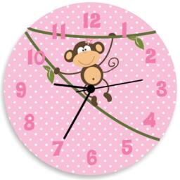 Monkey Wall Clock For Baby Girl Nursery, Pink Background & White Polka Dots, Girls Bedroom Wall Decor - thumbnail 1