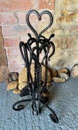Heart Fireplace Companion Set, 4 Piece Poker, Tongs, Dustpan & Brush With Stand - thumbnail 1