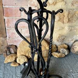 Heart Fireplace Companion Set, 4 Piece Poker, Tongs, Dustpan & Brush With Stand - thumbnail 3