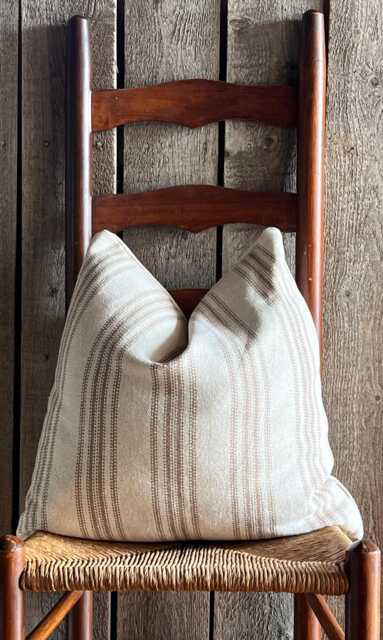 Grain Sack Pillow Cover - Farmhouse Tan 12 Stripe Ticking Beige Background Zipper Closure - image 1