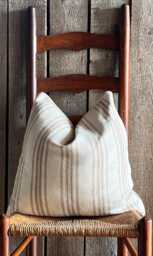 Grain Sack Pillow Cover - Farmhouse Tan 12 Stripe Ticking Beige Background Zipper Closure - thumbnail 1
