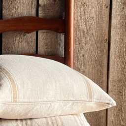 Grain Sack Pillow Cover - Farmhouse Tan 12 Stripe Ticking Beige Background Zipper Closure - thumbnail 2