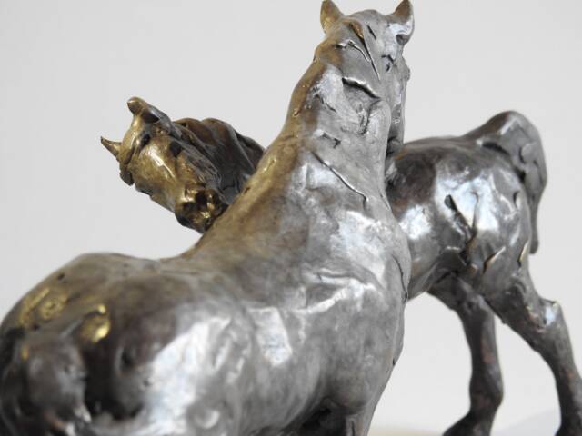 Arab & Goliath Bronze Horse Sculpture Clydesdale & Arabian Art By Kindrie Grove - image 1
