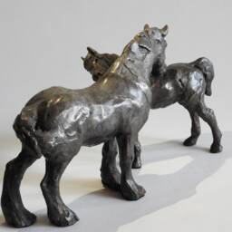 Arab & Goliath Bronze Horse Sculpture Clydesdale & Arabian Art By Kindrie Grove - thumbnail 2