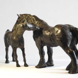 Arab & Goliath Bronze Horse Sculpture Clydesdale & Arabian Art By Kindrie Grove - thumbnail 4