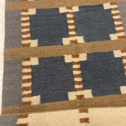 Handmade Ivory & Brown Swedish Kilim Rug, Wool Scandinavian Runner Bohemia Minimal Decor - thumbnail 4